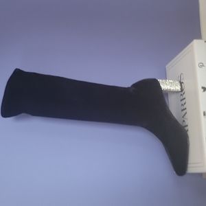 Caparros black velvet pull on rhinestone heel pointed toe knee high boot